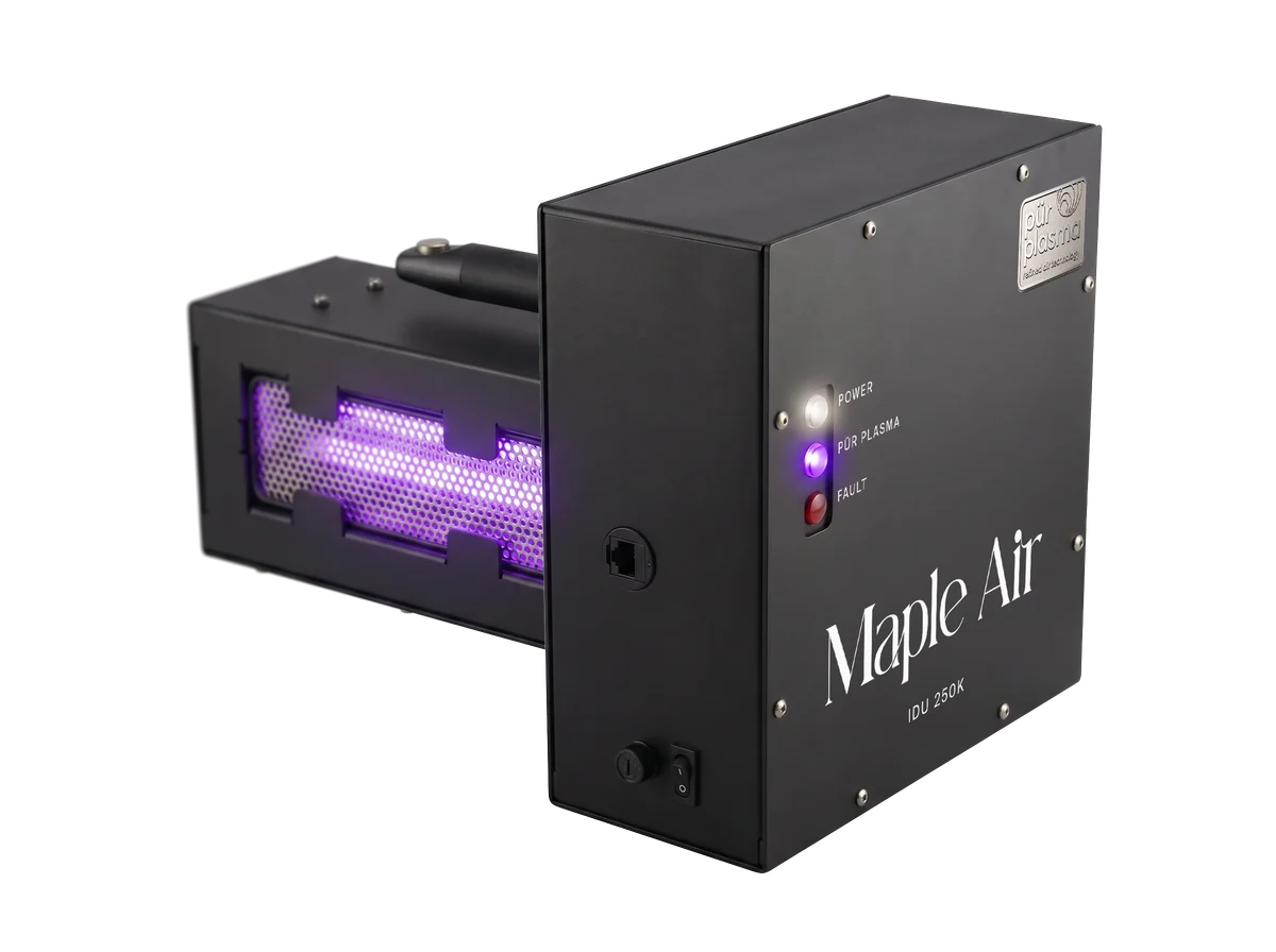 Maple Air IDU 250K side angle showing the purple plasma core