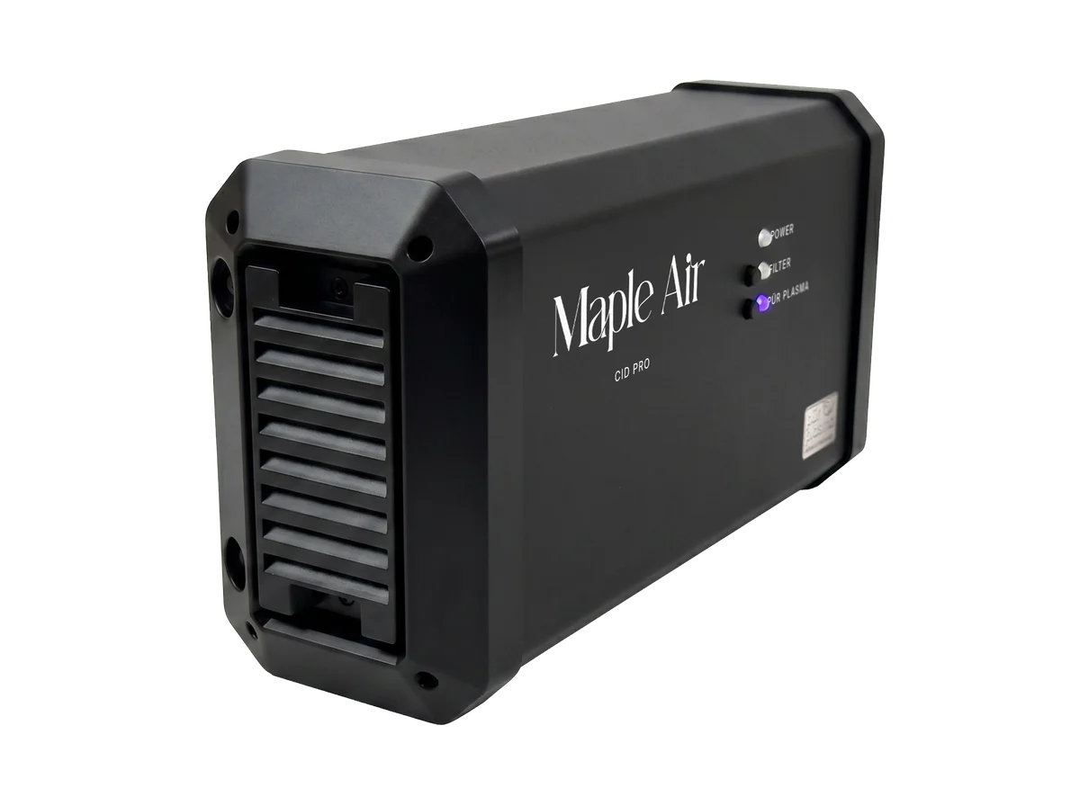 Maple Air CID Pro wall-mounted air purification unit, black, three-quarter angle