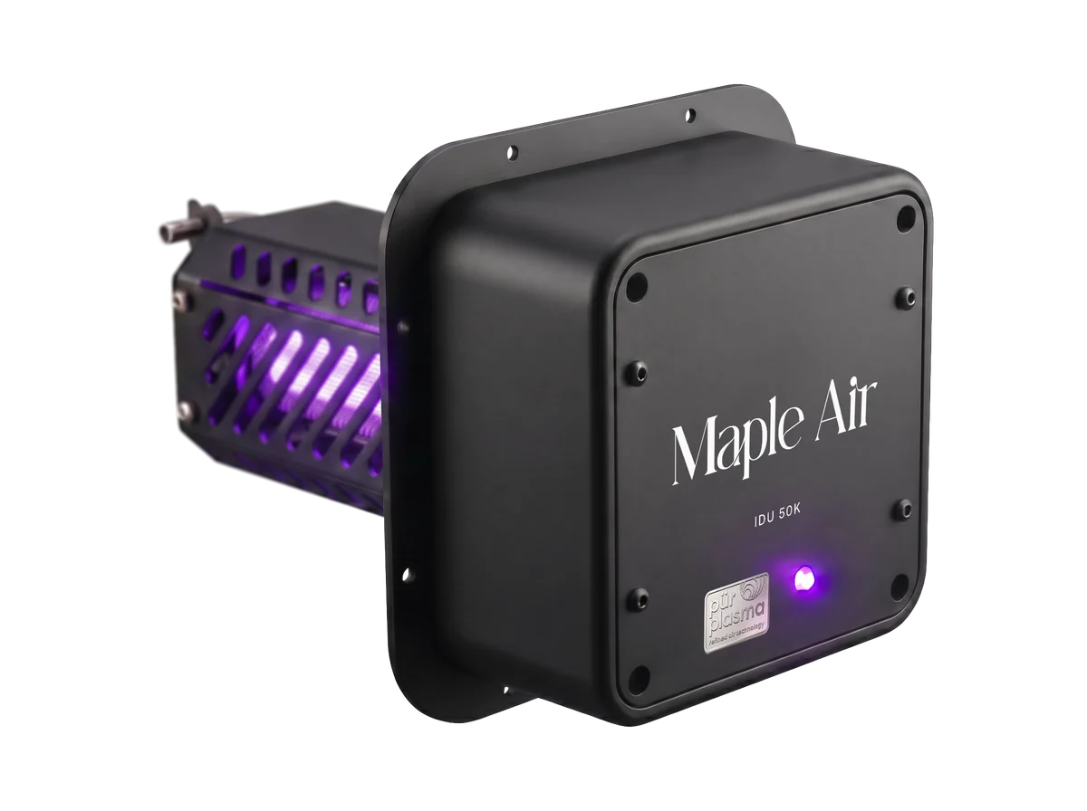 Maple Air unit angled side view showing purple UV core